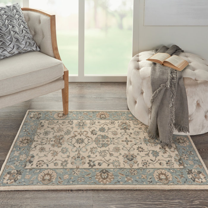 Darby Home Co Crownover Wool Ivory/Blue Rug Wayfair